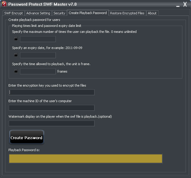 create swf playback password