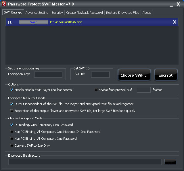 Password Protect SWF Master Main User Interface